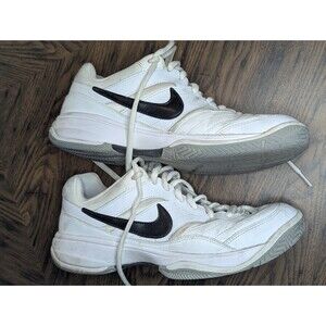 Nike Court Lite Tennis Shoes White Black Swoosh 845021-100 Mens Sz 9.5 Sneakers